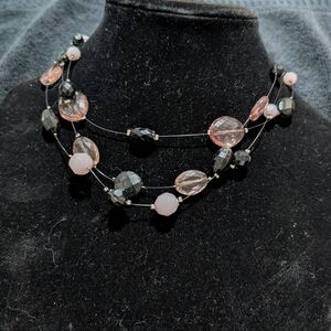 Elegant Multi-Strand Necklace with Pink and Black Beads